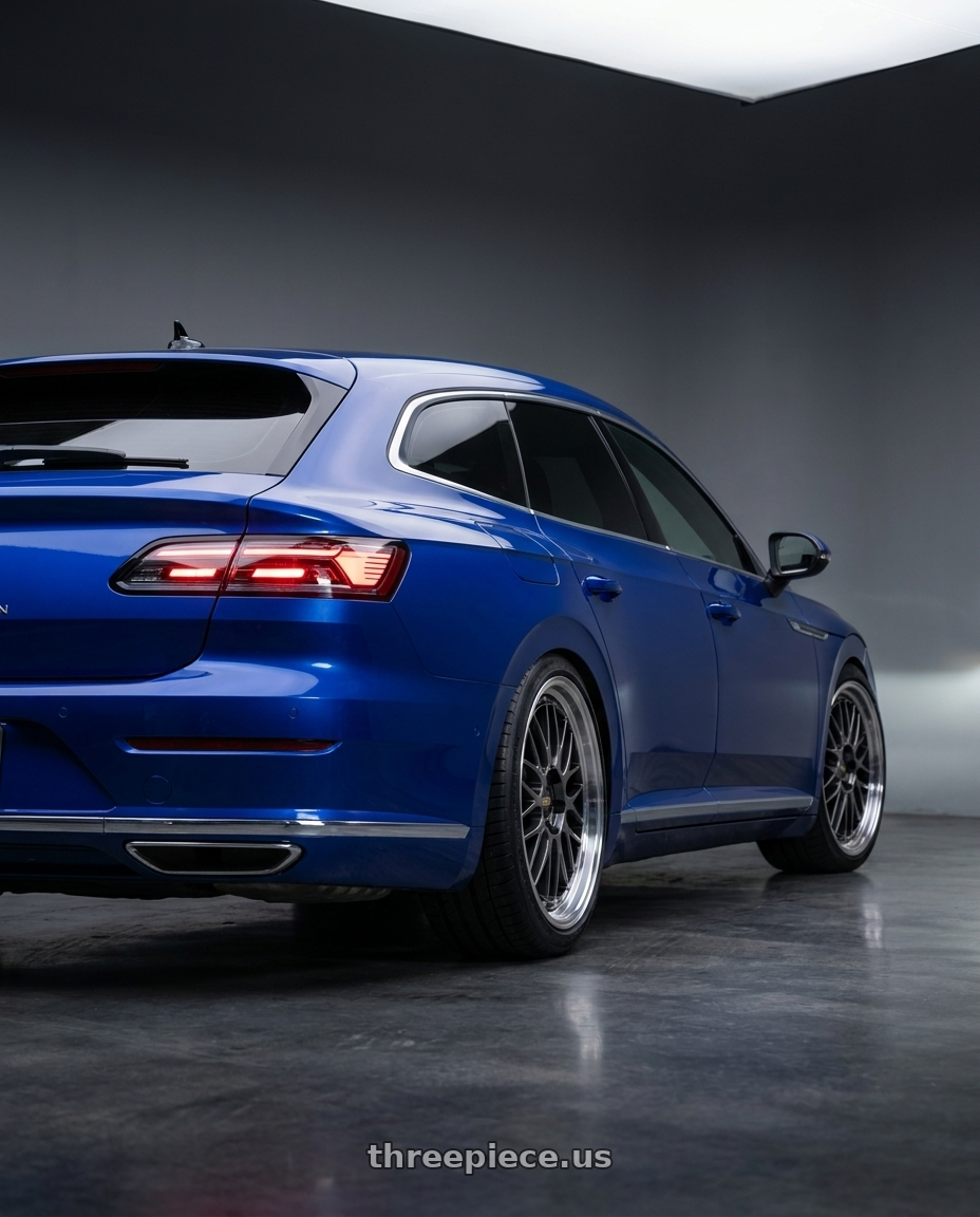 2023 VW ARTEON with BBS LM 5x112 19x8.5+32 Diamond Black wheels rear three quarter view square tires