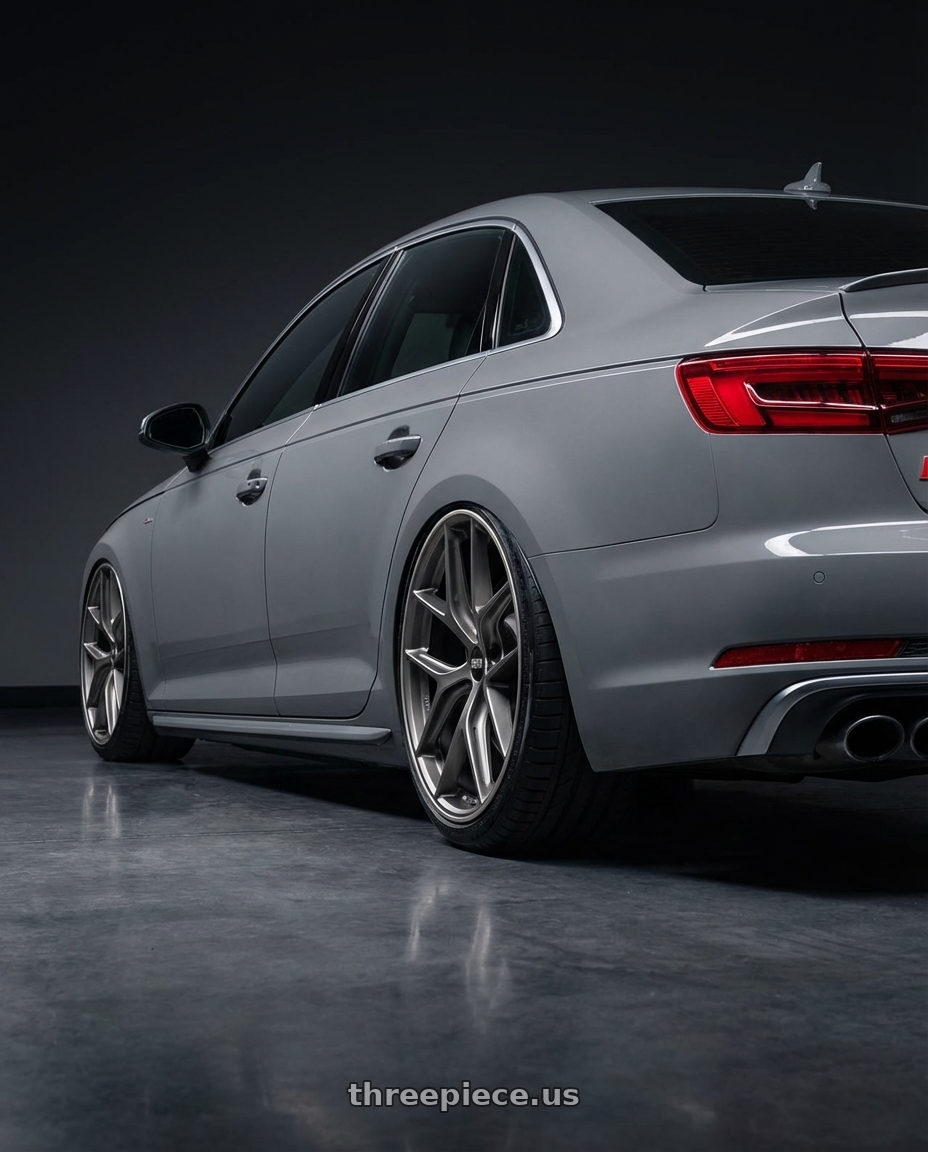 2023 Audi S4 B9 with BBS CC-R 5x112 20x8.0+27 Satin Platinum wheels rear three quarter view slight stretch tires