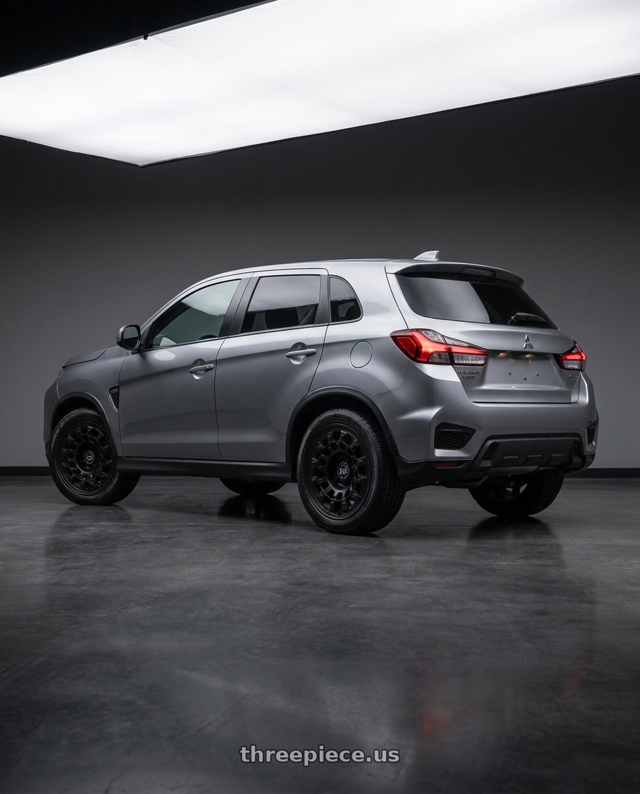 2025 mitsubishi outlander sport le with Black Rhino FUJI 5X114.3 17X8 +30 MATTE BLACK wheels rear three quarter view square tires