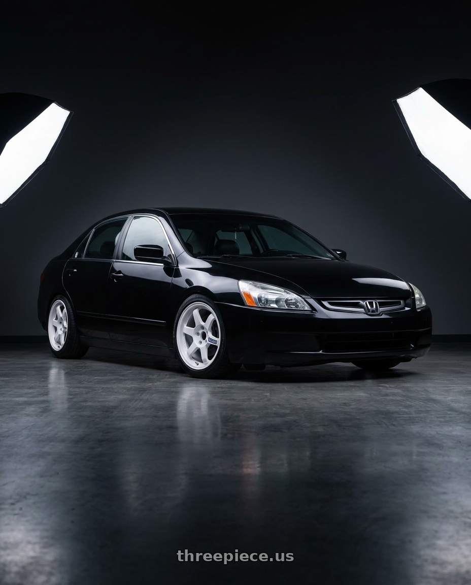 2005 honda accord black  with Volk Racing TE37 Gravel 5x114.3 15x7.0+35 White wheels