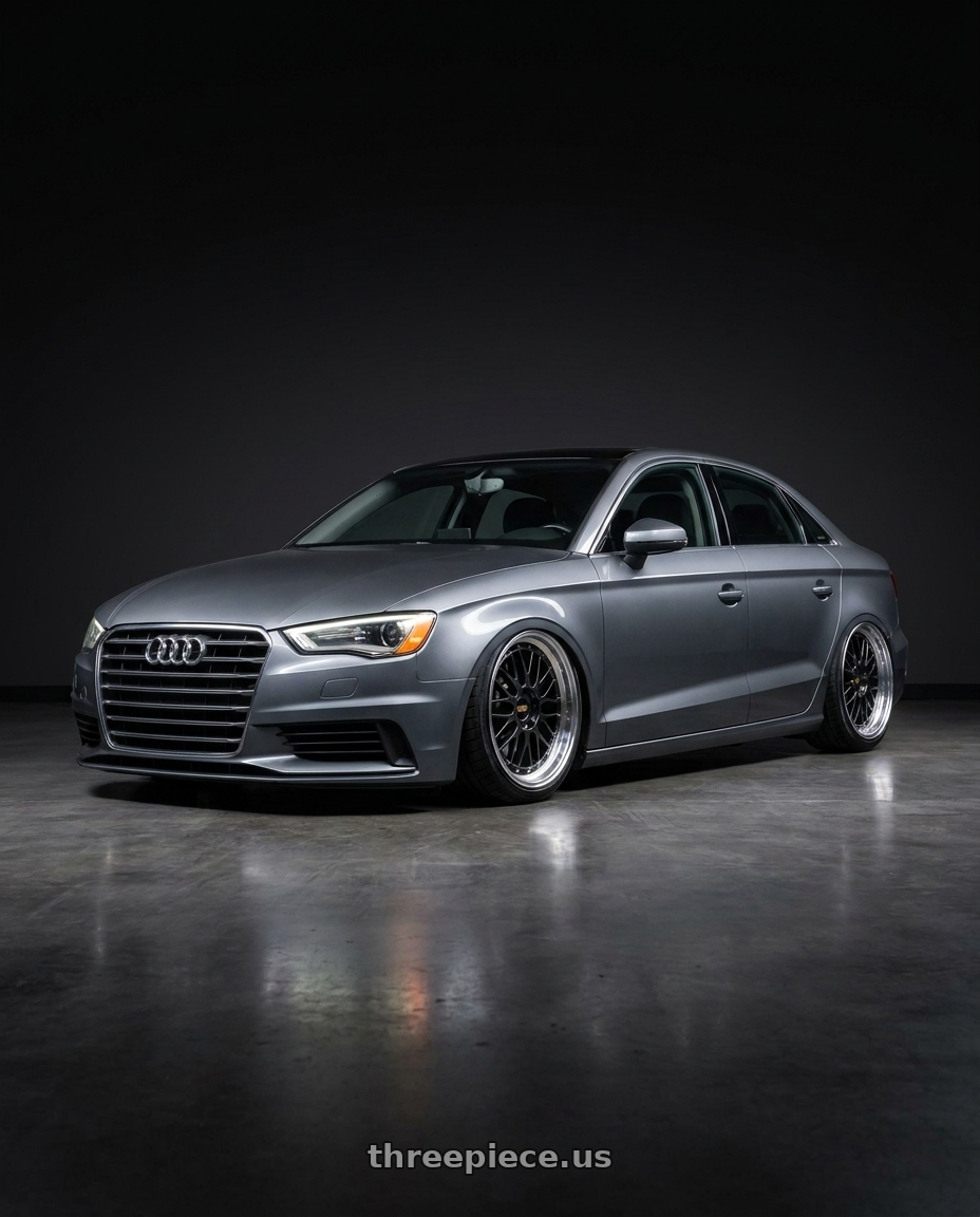 2015 Audi A3 Quattro with BBS LM 5x112 20x9.5+36 Diamond Black wheels front three quarter view slammed stance