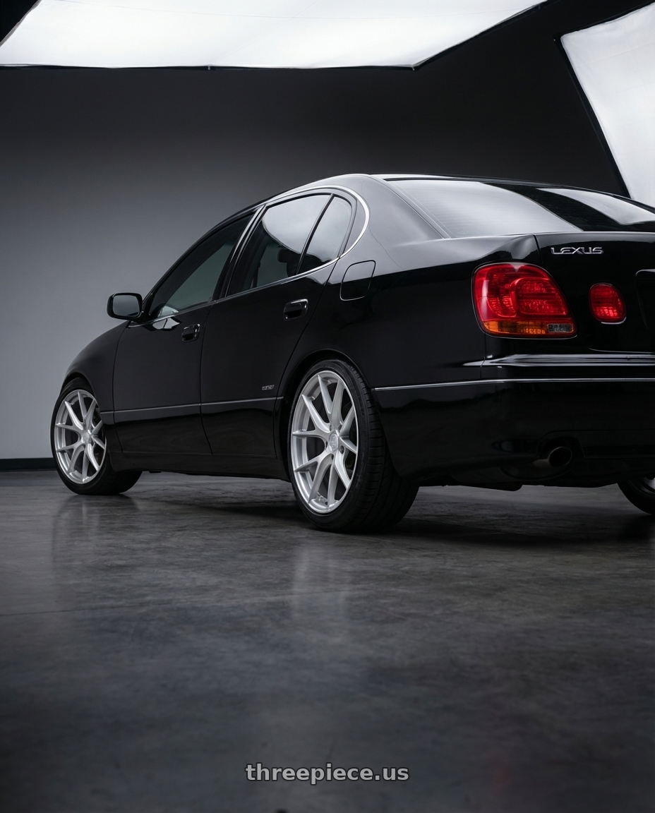 2003 lexus gs300 sport design with Aodhan AFF7 5x114.3 18x8.5+35 Gloss Silver Machined Face wheels rear three quarter view slight stretch tires