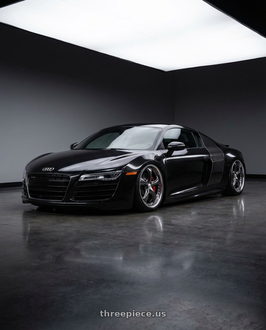 2015 Audi R8 4.2 Black Metallic with Work Wheels VS-KF 5X114.3 19x10.5+34 Brilliant Silver Black A Disk FULL REVERSE wheels