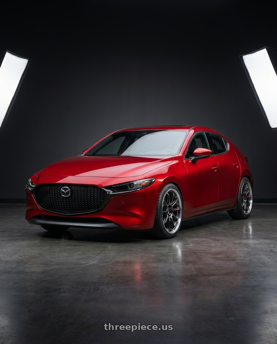 2024 Mazda 3 with Work Emotion Zr10 5x100 18x10.5 +22 Glim Black Diamond Rim cut wheels