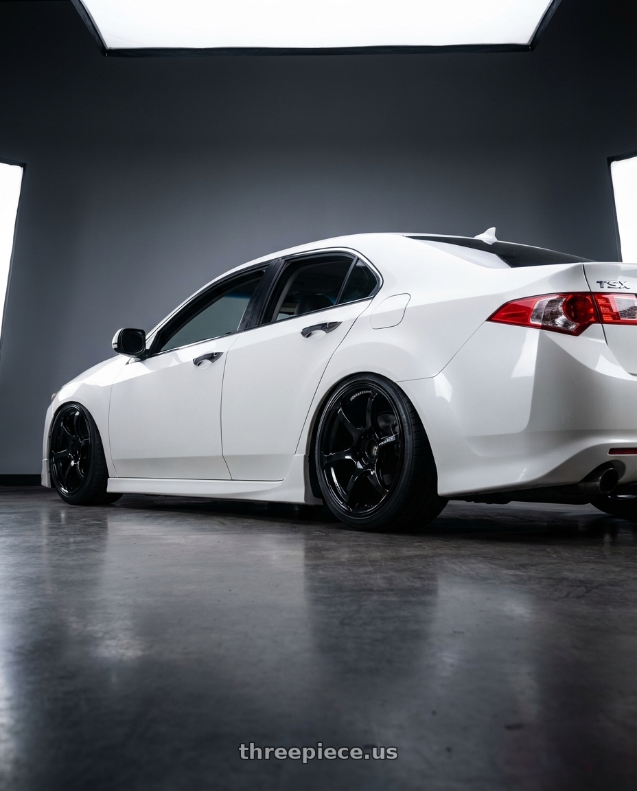 2013 Acura TSX with Advan RGIII 5x114.3 19x9.5+45 Gloss Black wheels rear three quarter view slight stretch tires