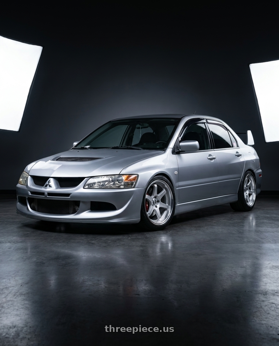 2003 Mitsubishi Evo  with Work Seeker Fx 5x114.3 18x9.5+22 R Disk Matte Silver Polish wheels