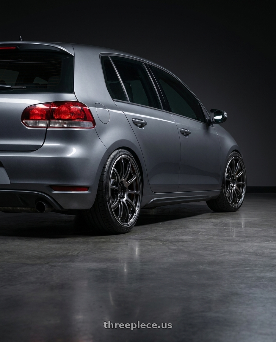 2012 vw gti with Advan Racing RSIII 5x112 18x8.5 +45 RACING HYPER BLACK & RING wheels rear three quarter view slight stretch tires