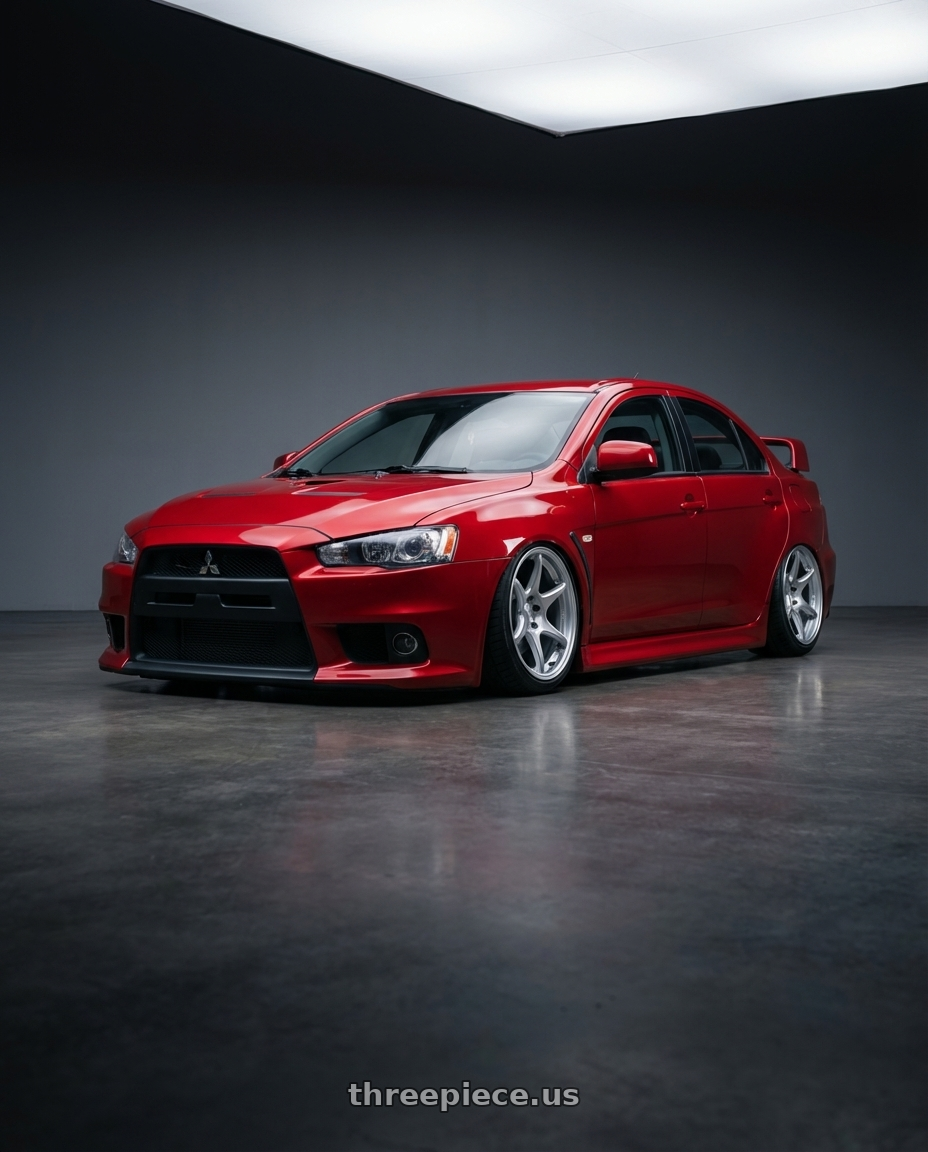 2012 Mitsubishi Lancer Evo X with Kansei K11S Tandem 5x114.3 18x10.5 12 Hyper Silver wheels