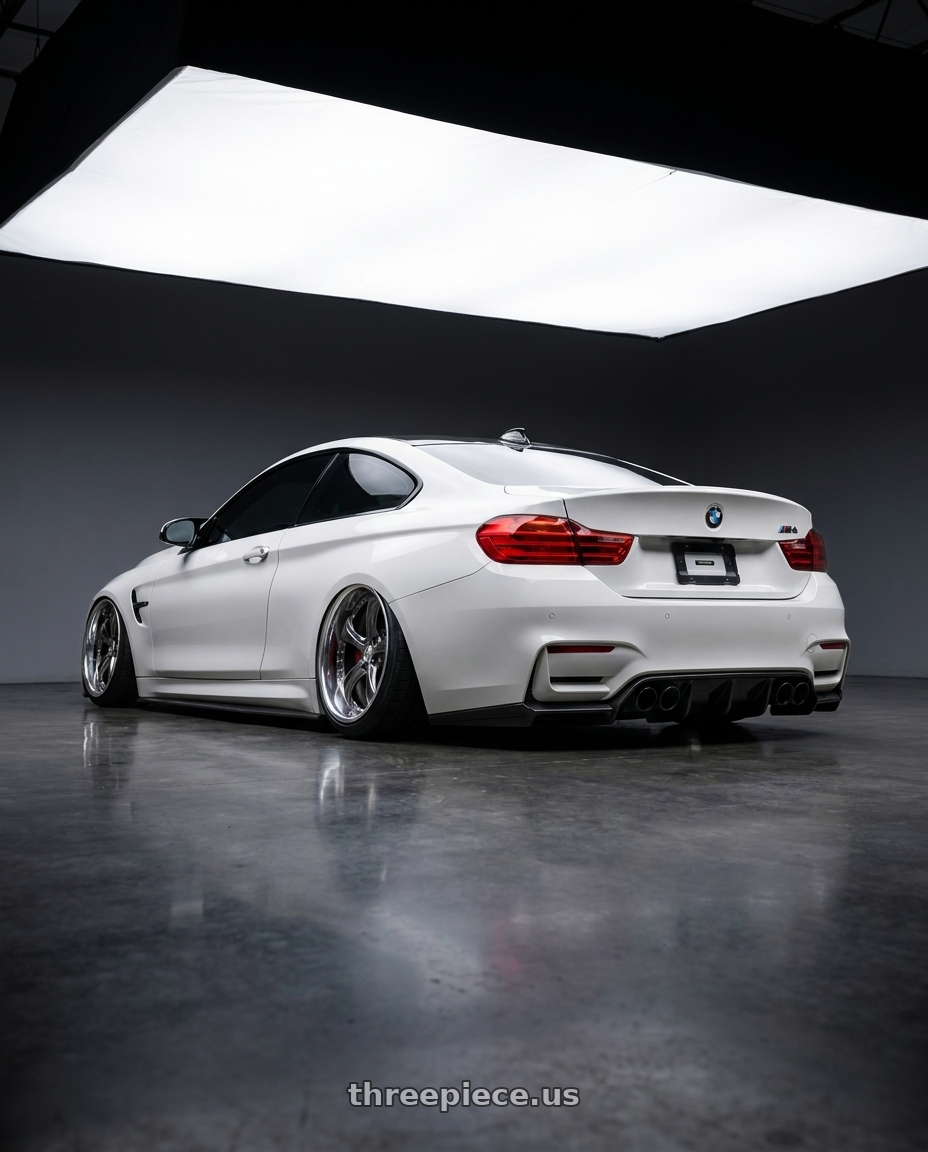 2015 bmw f82 m4  with Work Wheels VS-KF 5X114.3 19x8.5+22 Brilliant Silver Black L Disk FULL REVERSE wheels rear three quarter view extreme stretch tires