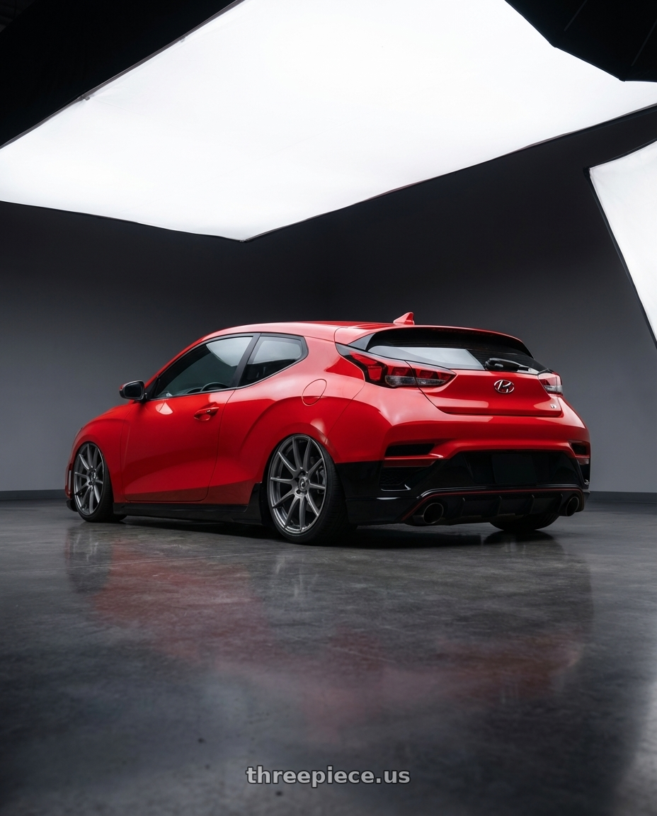 2022 Hyundai Veloster N with Forgestar CF10 5x114.3 19x9.5 +29 Gloss Anthracite wheels rear three quarter view slight stretch tires