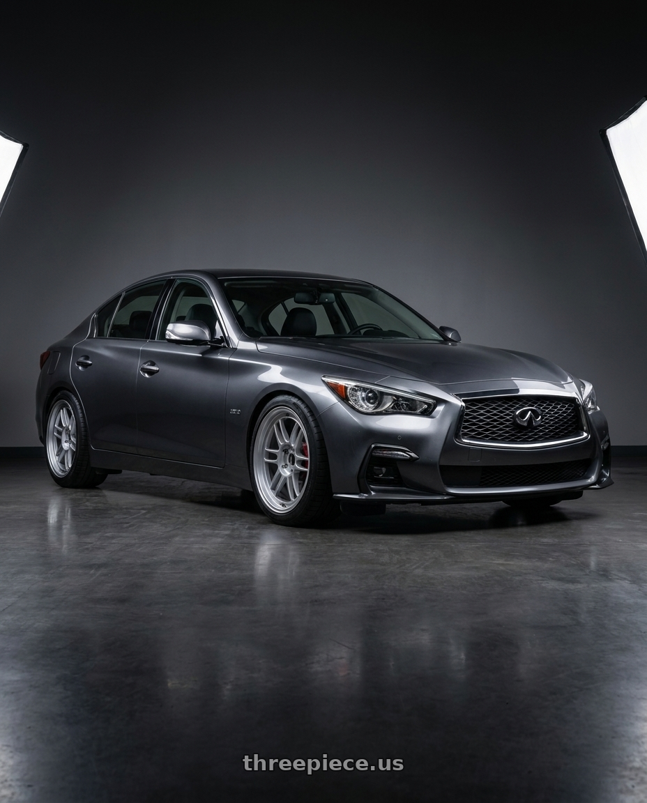2021 Infiniti Q50 Red Sport with Enkei RPF1 5x114.3 18x9.5+38 Silver wheels