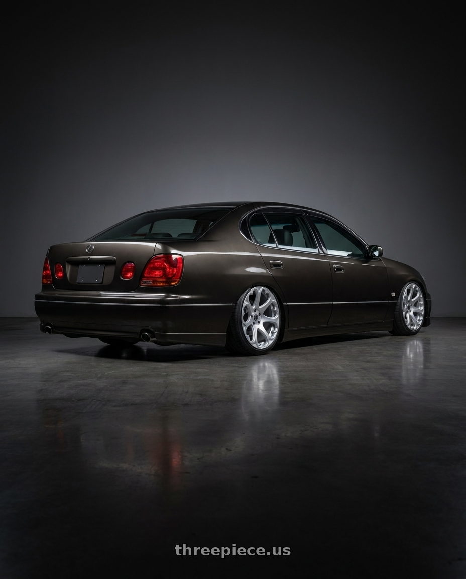 2000 Lexus gs300 with Heritage Wheel Kokoro MonoC 5X114.3 19x8.5+35 Silver wheels rear three quarter view square tires