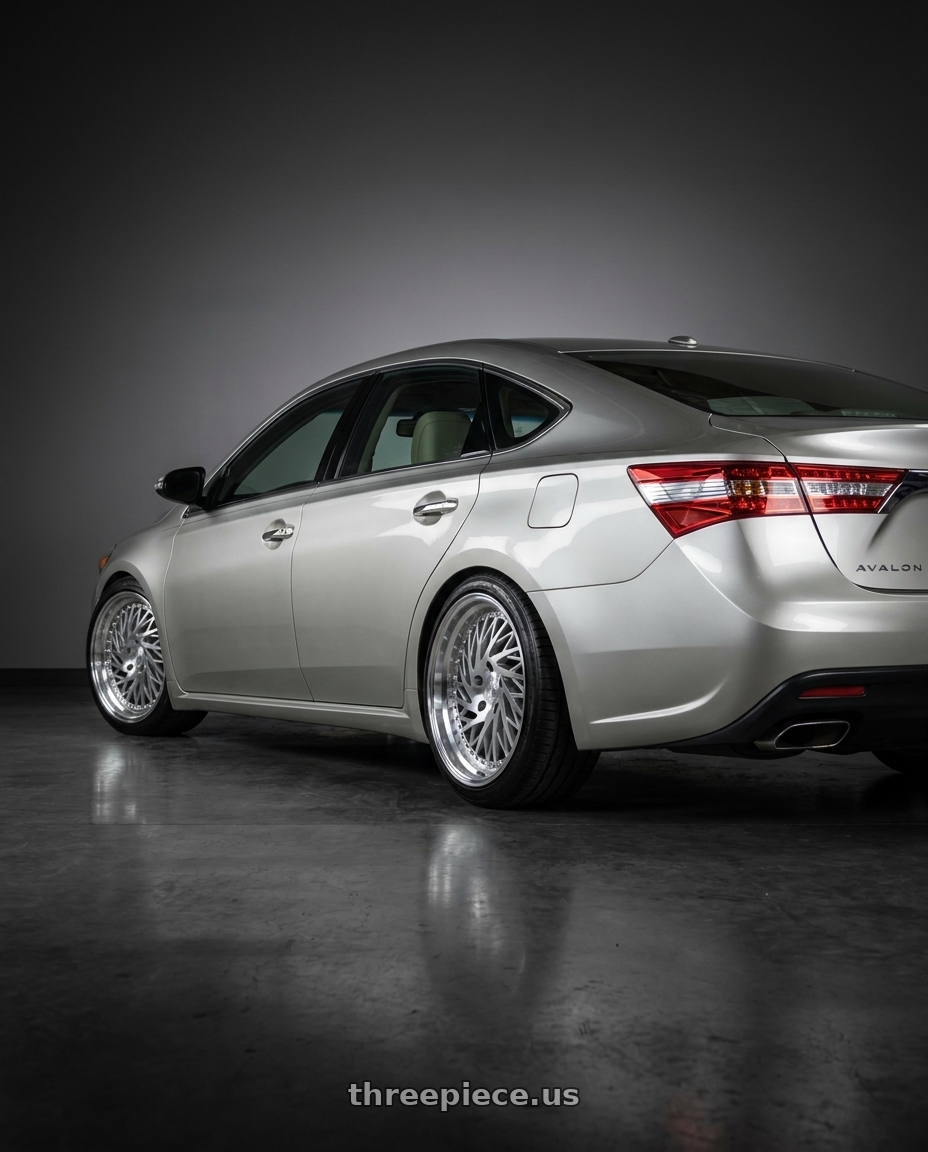 2013 toyota avalon with Aodhan DS03 (Driver Side) 5x114.3 18x9.5 +30 Silver w/Machined Face wheels rear three quarter view slight stretch tires