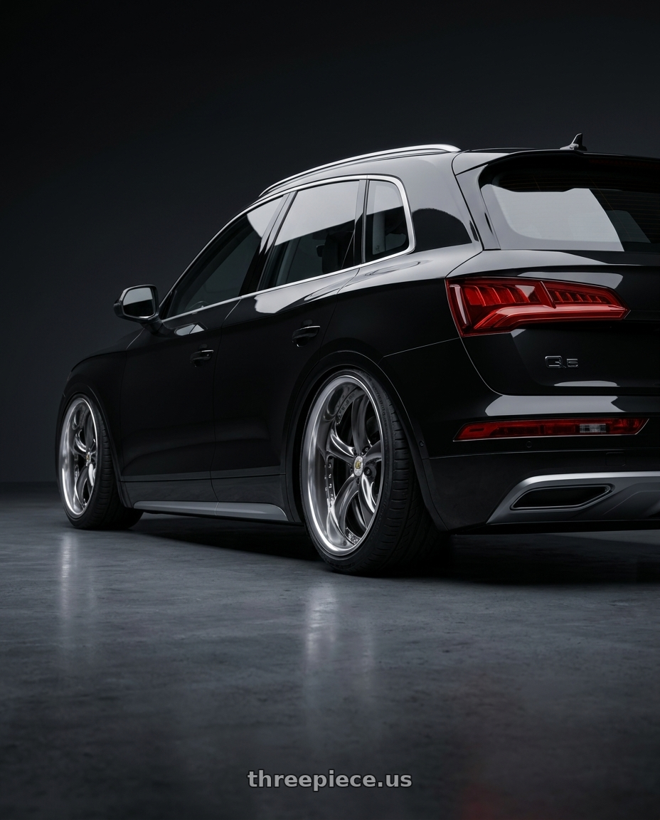 2021 Audi Q5 with Work Wheels VS-KF 5X114.3 19x9+16 Brilliant Silver Black L Disk FULL REVERSE wheels rear three quarter view extreme stretch tires