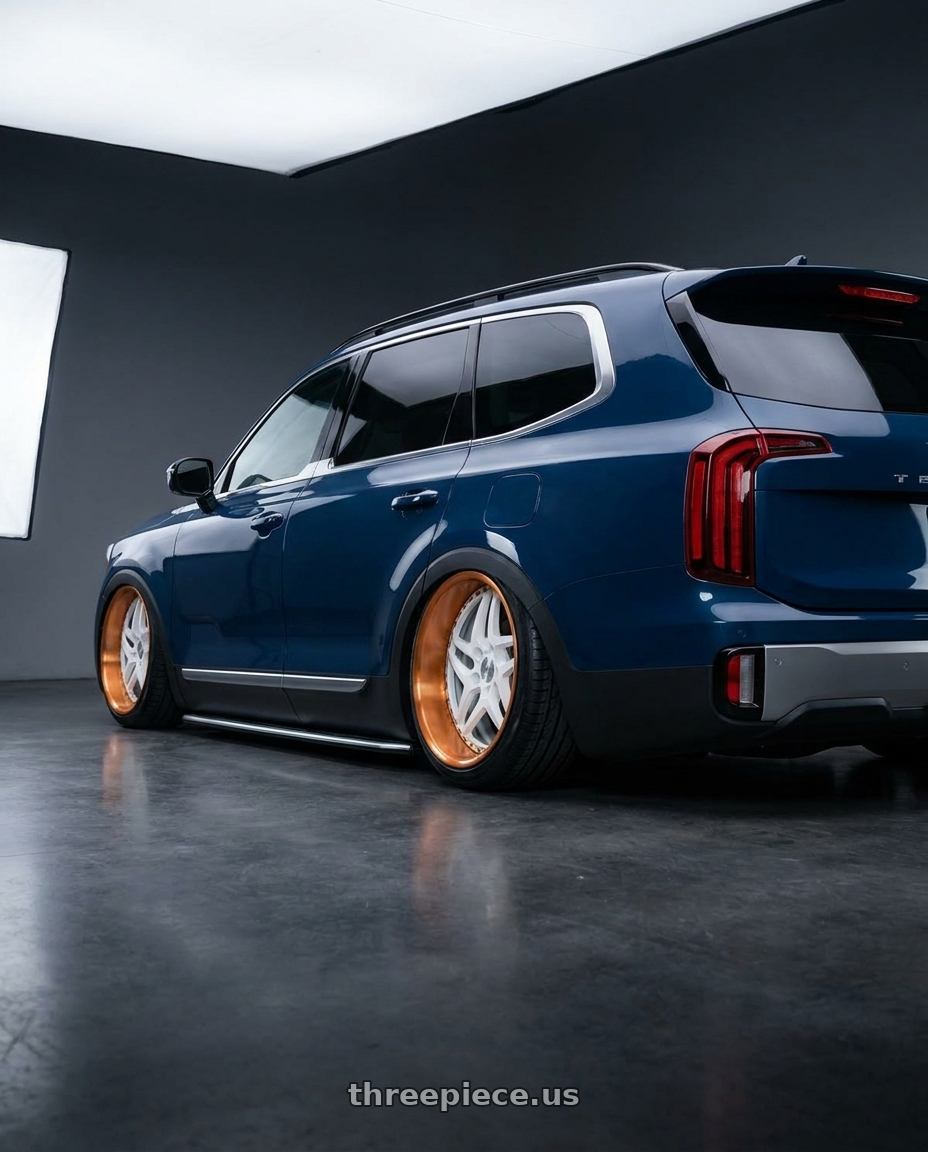 2025 Kia Telluride EX with Heritage Wheel EBISU-DIR wheels rear three quarter view extreme stretch tires
