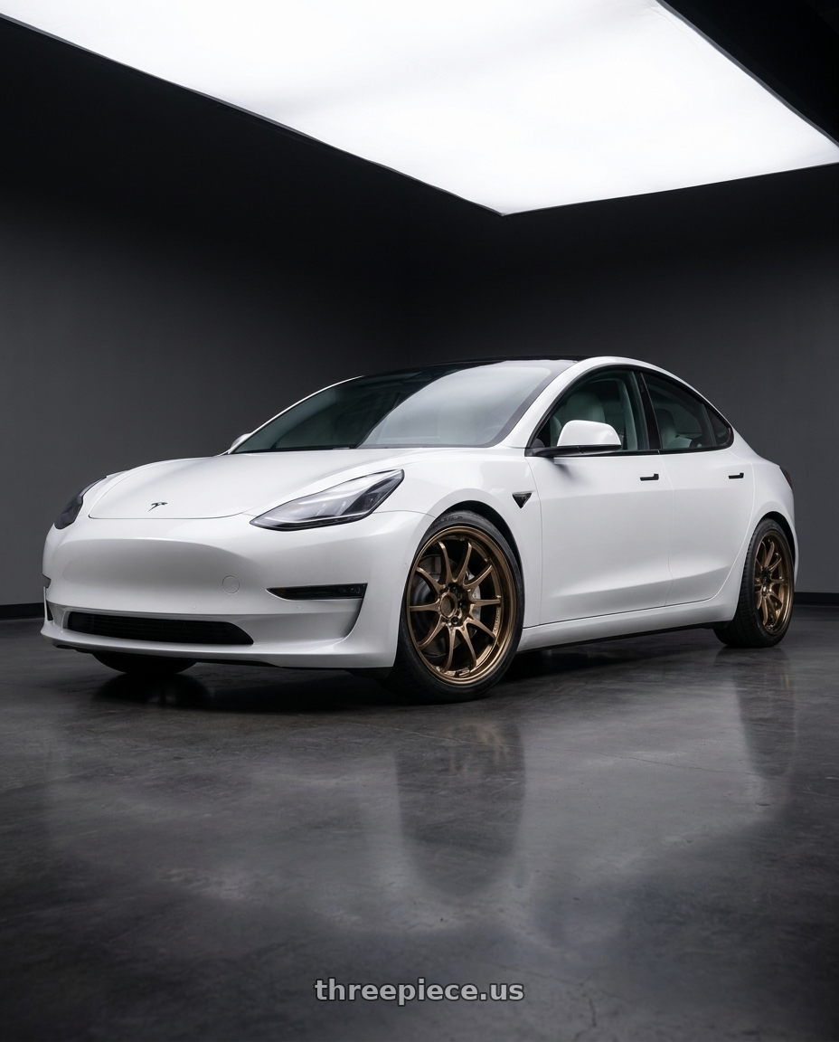 2026 tesla model 3 with Volk Racing CE28N-PLUS 5x114.3 18x9.5+22 Shining Bronze Metal wheels