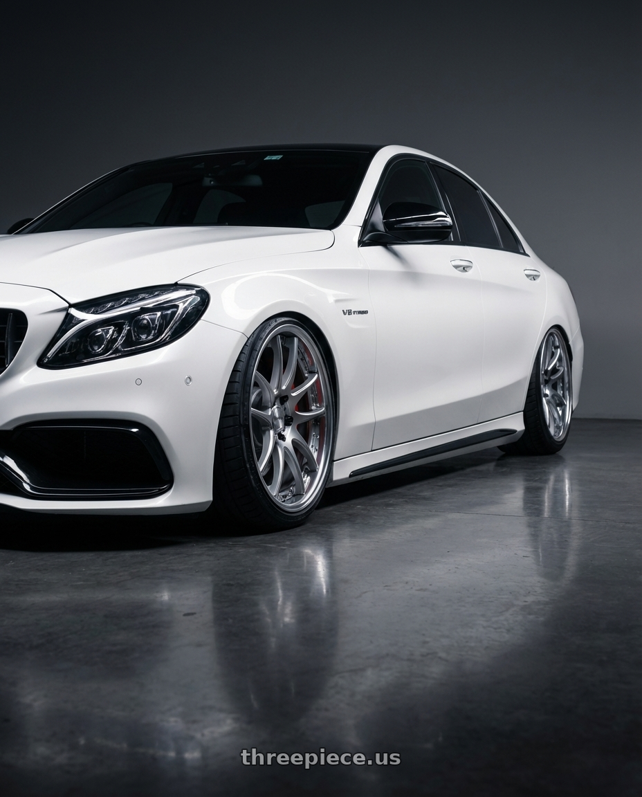 2017 Mercedes-Benz W205 C63S AMG with Work Emotion Cr 3P 5x100 18x8.5-18 R Disk Burning Silver wheels