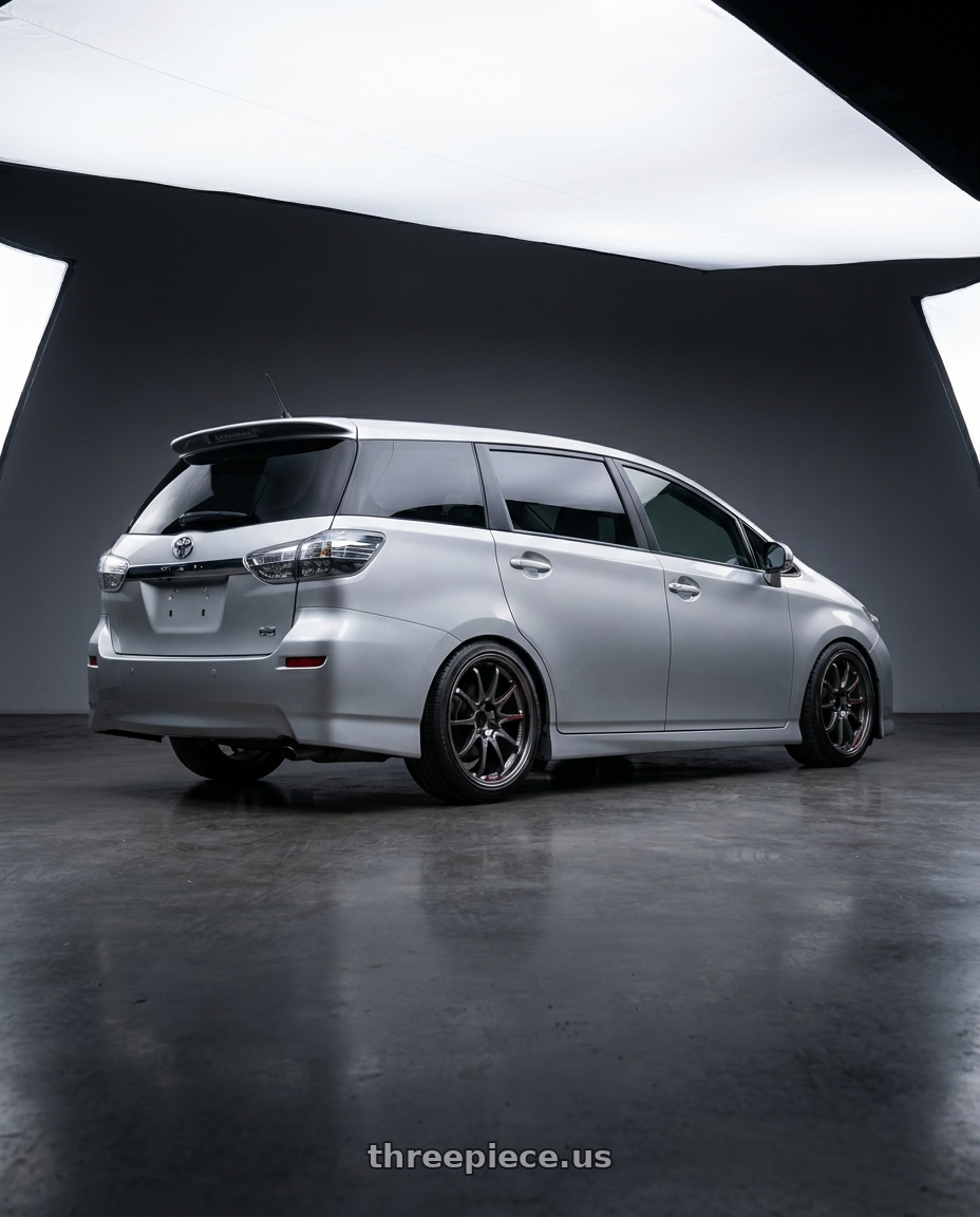2012 Toyota wish with Volk Racing CE28SL 5x100 17x7.5+48 wheels rear three quarter view square tires