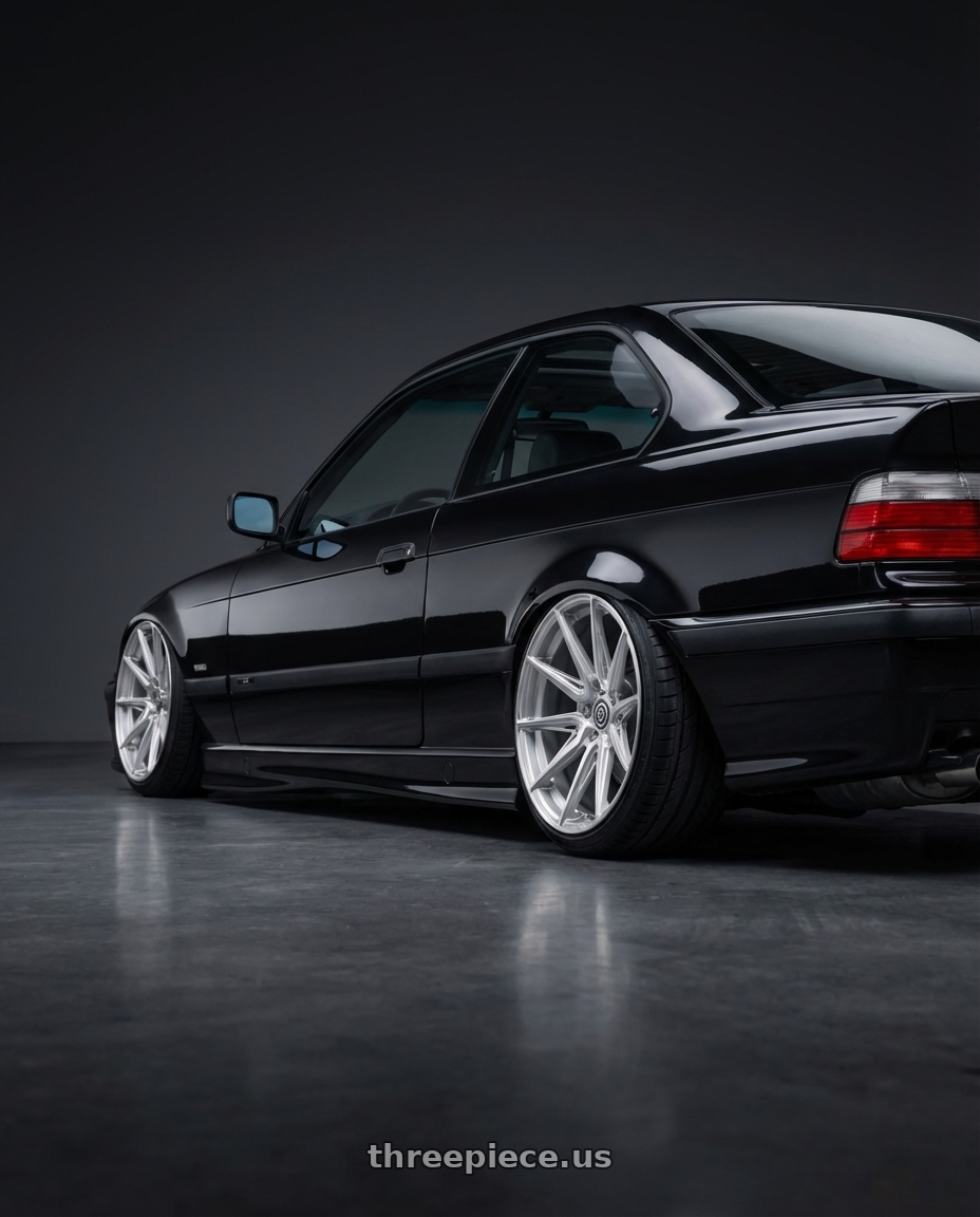 1999 BMW 328is  with Brada Wheels CX2 5x112 19x11 +15 Brushed Hyper Silver wheels rear three quarter view slight stretch tires