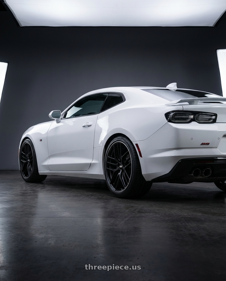 2022 Chevrolet Camaro with BBS CC-R 5x120 20x10.5+35 Satin Black wheels rear three quarter view square tires