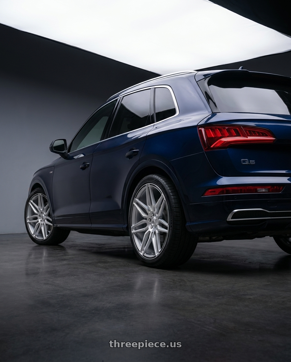 2018 audi Q5 45 s line  with Asanti Black ABL-11 SIRIUS 5X112 20X10.5 +38 BRUSHED SILVER W/ CARBON FIBER INSERTS wheels rear three quarter view square tires