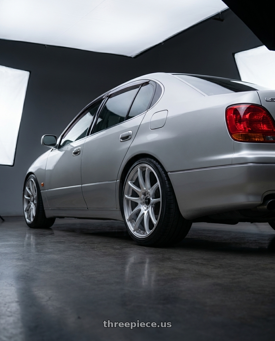 2001 Lexus Gs 300 with Vors TR4 5x114.3 19x9.5  +35 Silver Machine Face wheels rear three quarter view square tires
