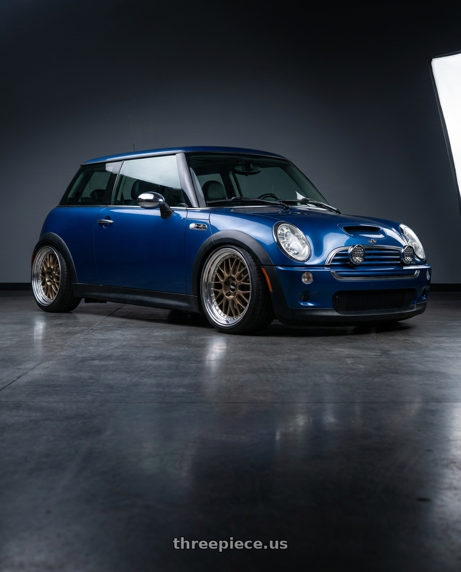 2006 mini cooper s  with Work Meister M1 3p 4x100 16x7+43 O Disk Titanium Gold wheels