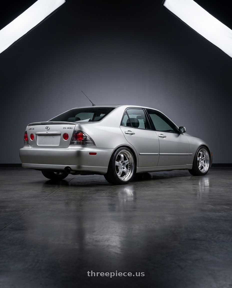 2003 Lexus is300 with Work Meister S1 3P 5x114.3 17x9+41 A Disk Bright Buff Finish wheels rear three quarter view square tires