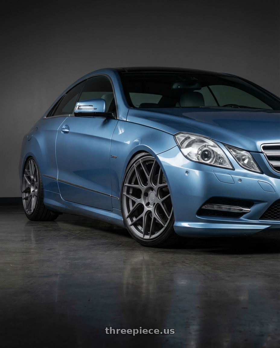 2014 Mercedes-Benz E-Class Coupe C207 with Aodhan AFF2 5x112 20x10.5+35 Matte Gray wheels front three quarter view stanced stance