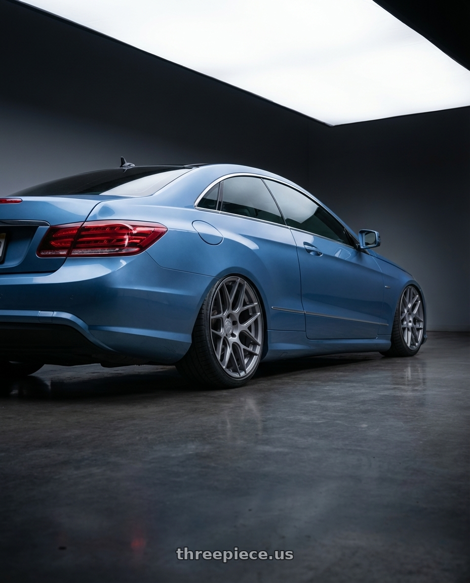 2014 Mercedes-Benz E-Class Coupe C207 with Aodhan AFF2 5x112 20x10.5+35 Matte Gray wheels rear three quarter view slight stretch tires