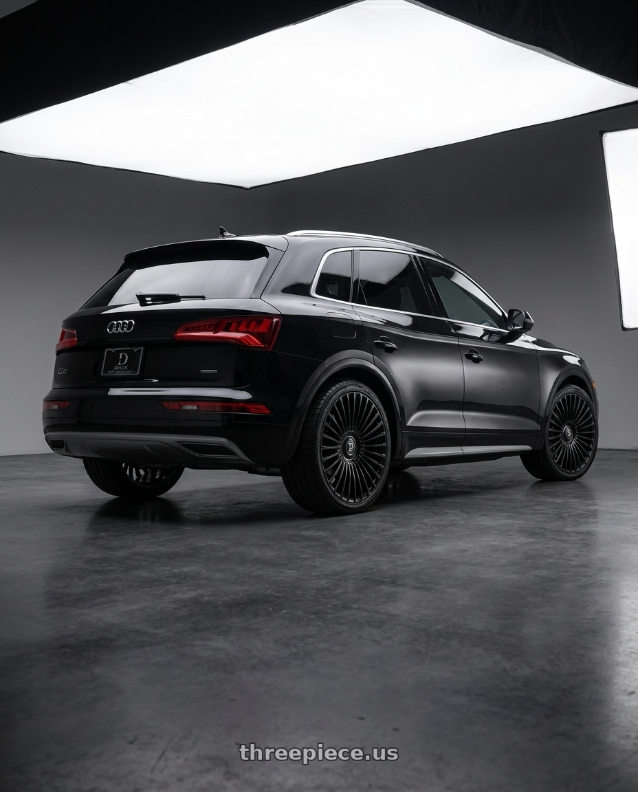 2019 Audi Q5 with DOLCE LUXURY TRENTO 5x112/5x114.3 22x10.5 +40 Glossy Black wheels rear three quarter view square tires