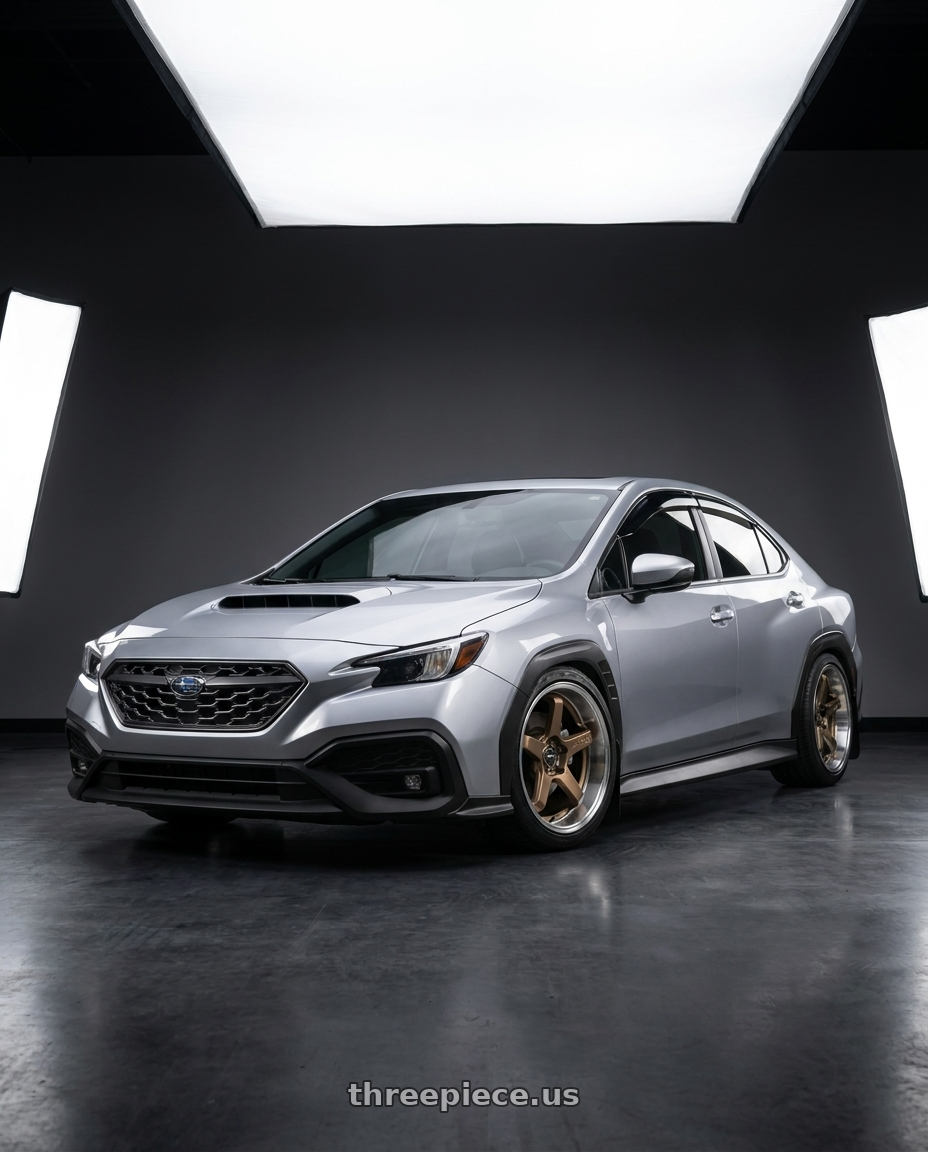2022 subie wrx  with F1R FC5 5x114 18x8.5 +38 Satin Bronze/Polish Lip wheels