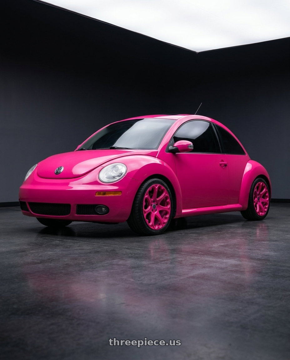 2010 Volkswagen Beetle pink with Heritage Wheel Kokoro Monoc 5X100 18x8.5+35 Pink wheels