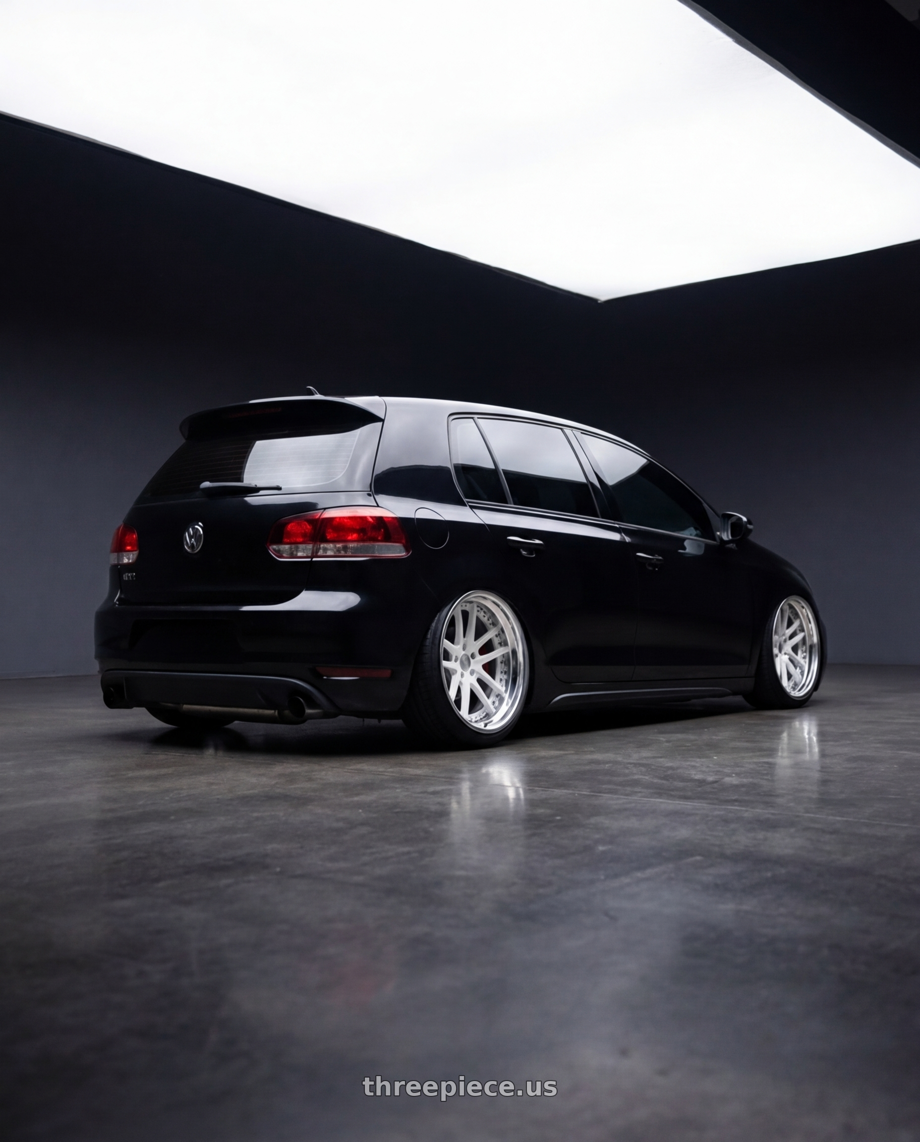 2013 vw gti  with Heritage Wheel ASAN wheels rear three quarter view slight stretch tires