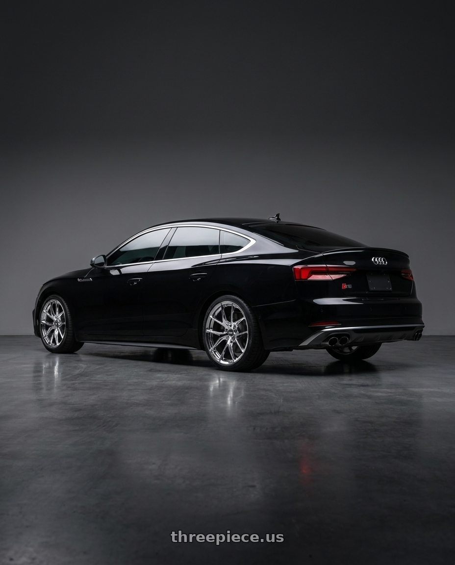 2018 audi s5 sportback prestiege with ESR Wheels RF2 5x112 19x9.5 +35 Vacuum Chrome wheels rear three quarter view square tires