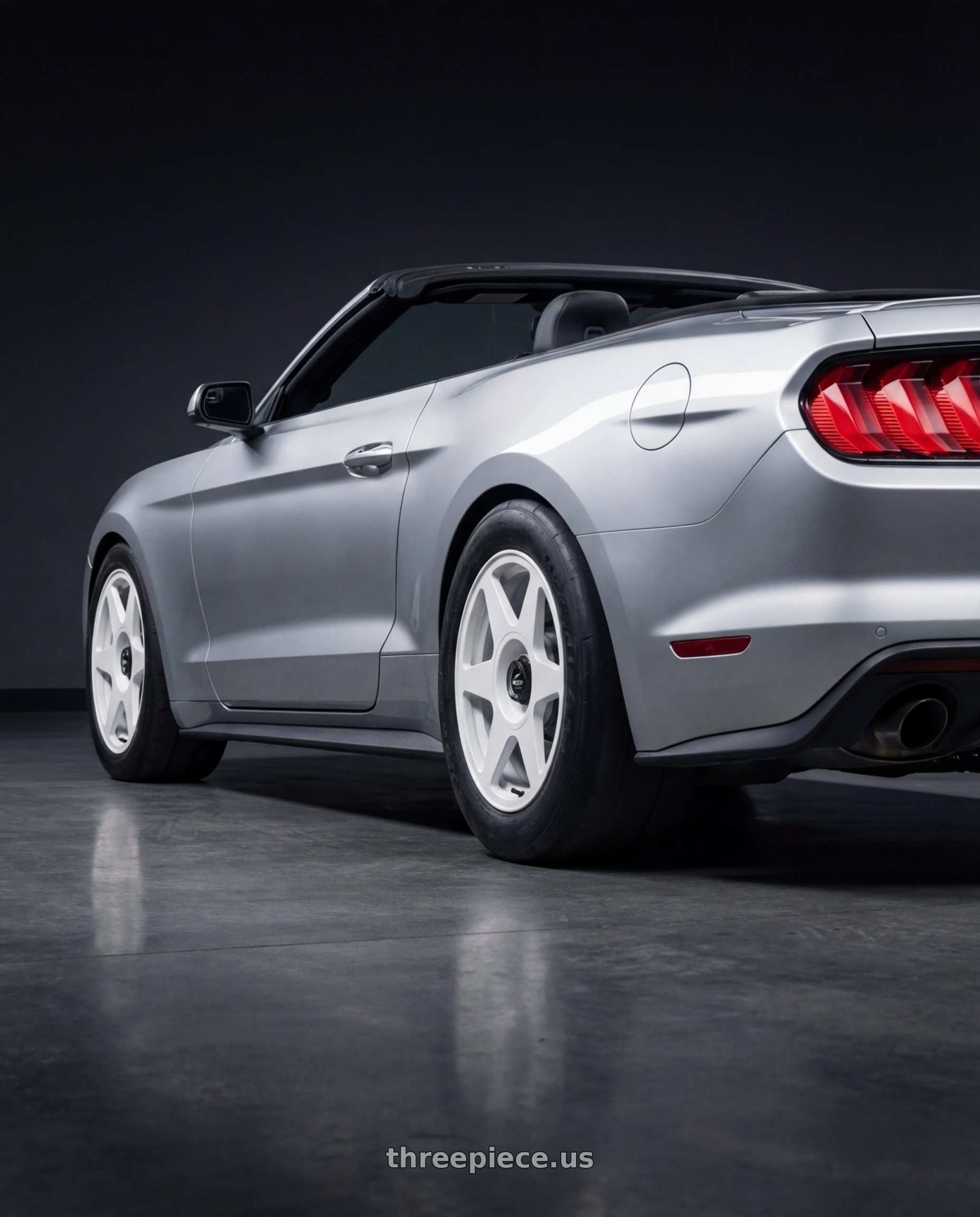 2018 ford mustang with fifteen52 TARMAC EVO 5x114.3 / 5x120 19x8.5 +35 RALLY WHITE (GLOSS WHITE) wheels rear three quarter view excessive tires