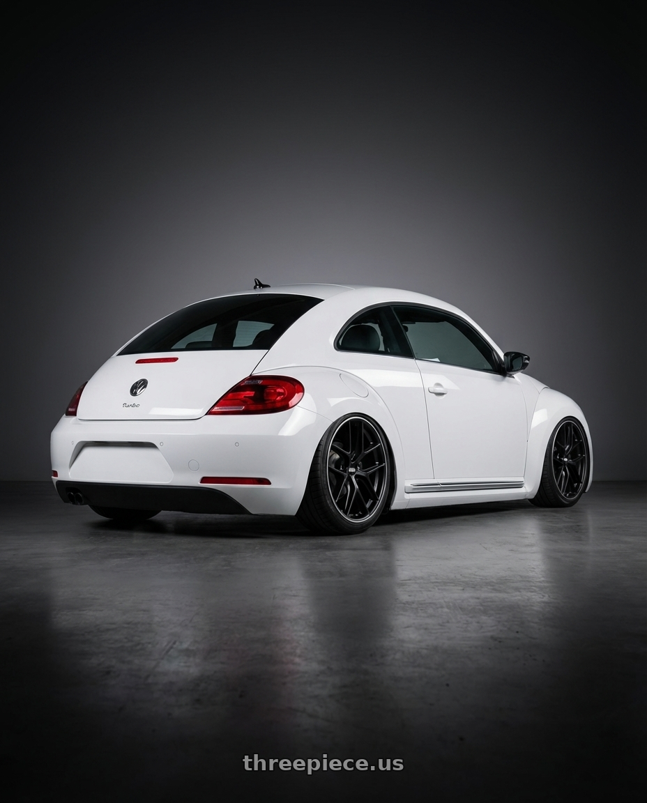 2016 Volkswagen Beetle Turbo with BBS CC-R 5x112 19x8.5+44 Satin Black wheels rear three quarter view slight stretch tires