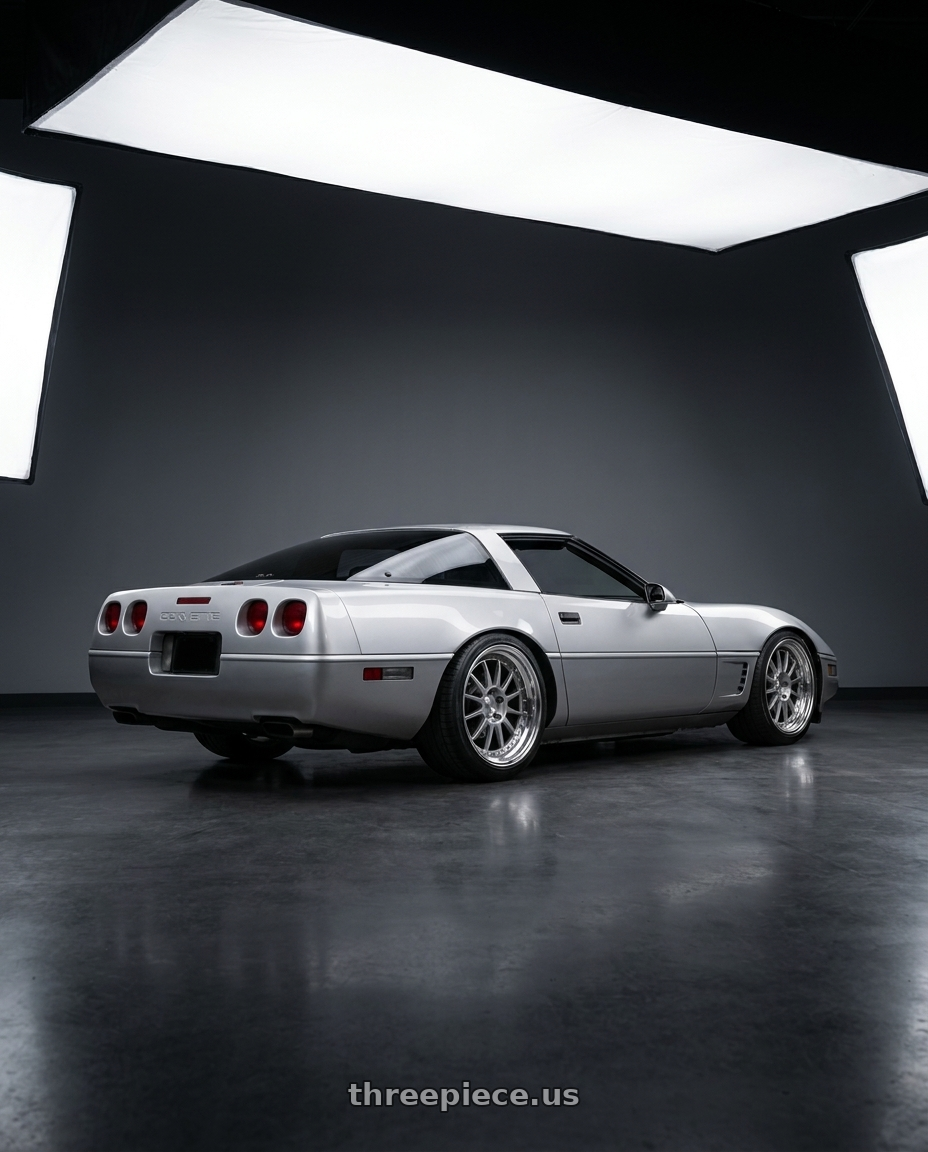 1996 Chevrolet corvette with SSR Professor TF1 5x120.65 19X10+49 SL Disk Titan Silver wheels rear three quarter view slight stretch tires