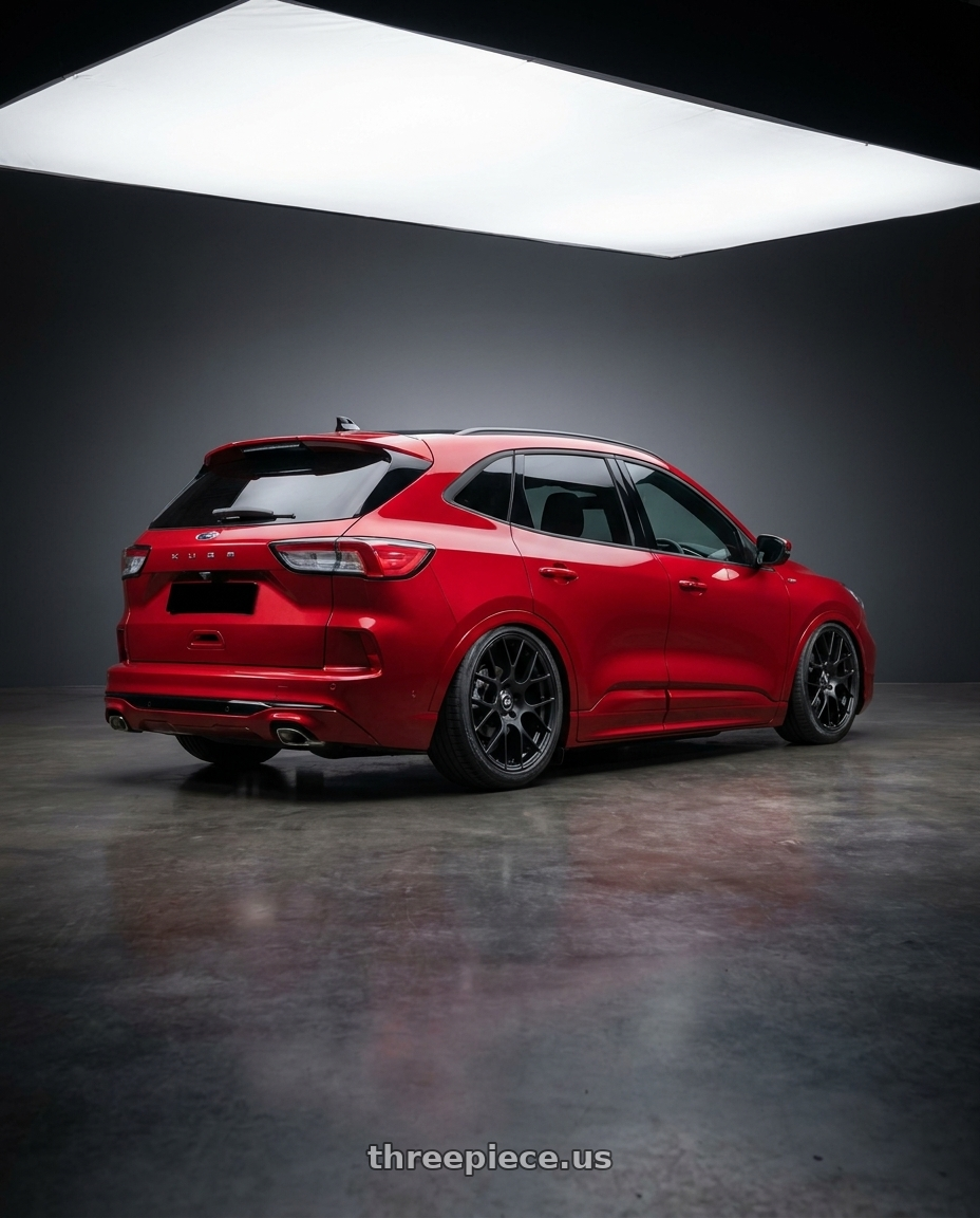 2022 Ford Kuga  with Enkei Raijin 5x120 18x8+42 Matte Black wheels rear three quarter view slight stretch tires