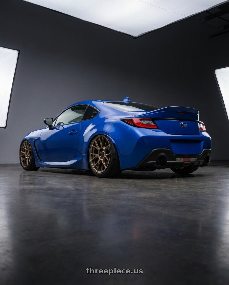2024 Subaru BRZ with Konig Ampliform 5x114.3 18x10+20 Gloss Bronze wheels rear three quarter view slight stretch tires