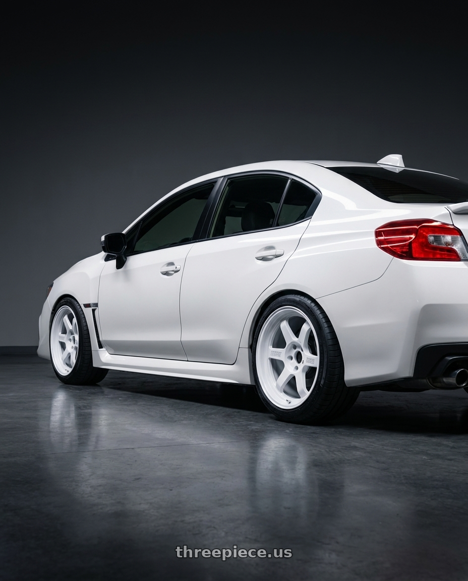 2021 Subaru wrx  with Volk Racing TE37V 10th Anniv 5x114.3 18x10.5+15 Dash White wheels rear three quarter view square tires