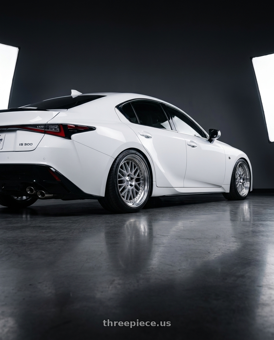 2025 lexus is 500 with Work Meister M1 3p 5x114.3 19x9+36 O Disk Silver wheels rear three quarter view square tires