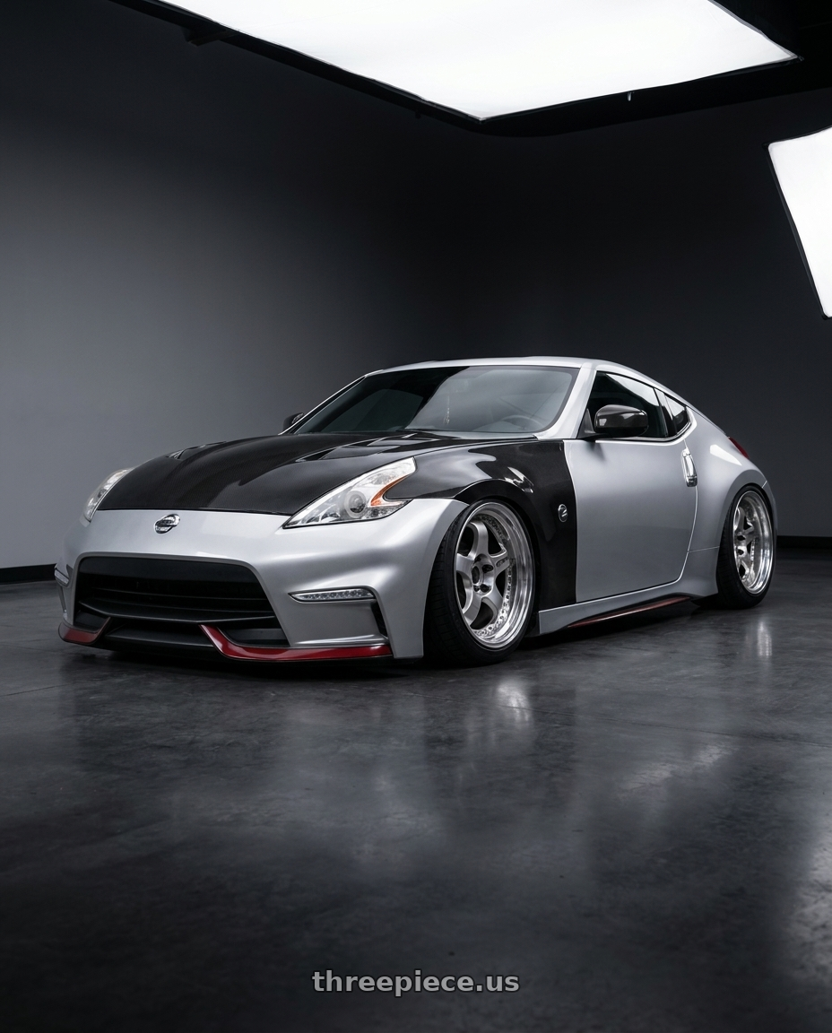 2016 Nissan 370z nismo silver with Work Meister S1 3P 5x114.3 19x11+12 L Disk Bright Buff Finish wheels