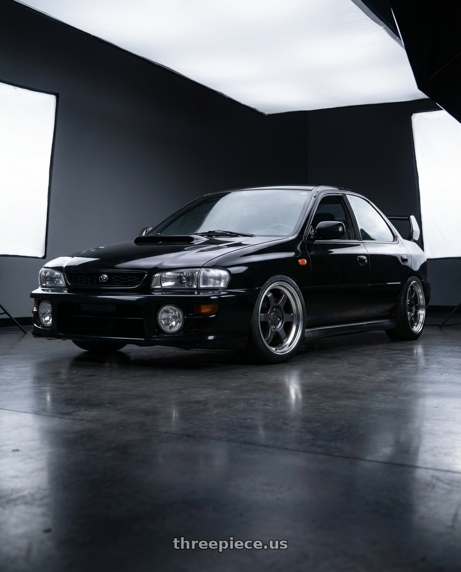 1998 Subaru Impreza GC8 with 9six9 SIX-1 Deep 4x100 15X8 +20 Carbon Gray / Machined Lip wheels