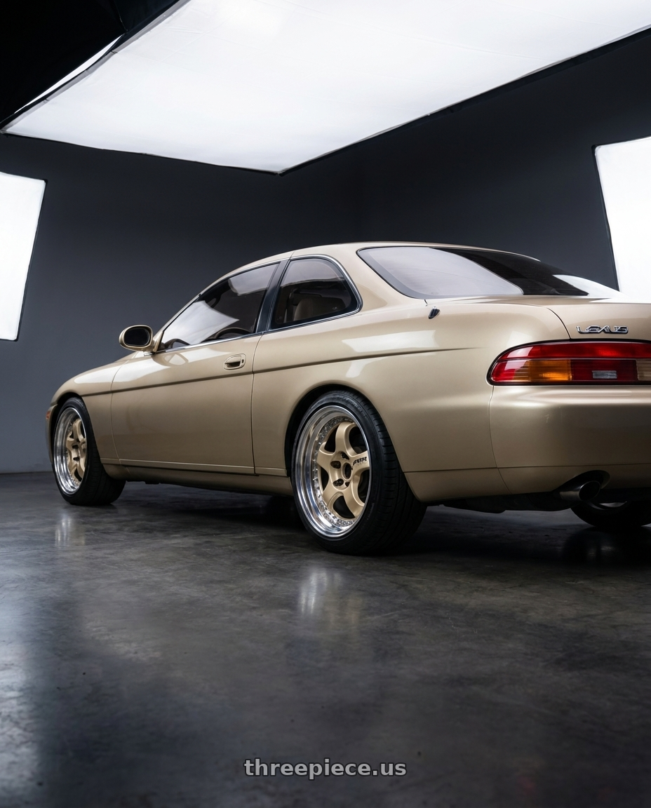 1993 Lexus Sc400 Base with Work Meister S1 3P 5x114.3 17x7+36 W Disk Bright Buff Finish wheels rear three quarter view square tires