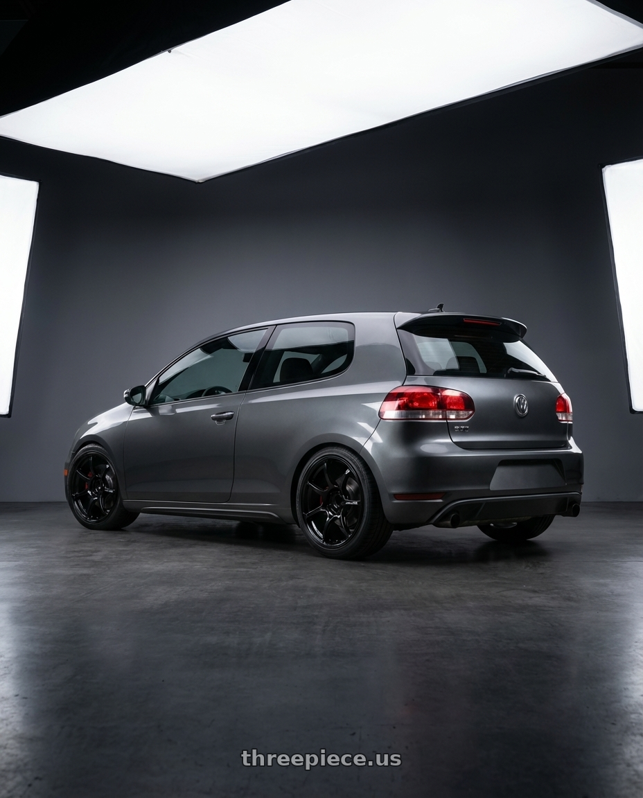 2013 Volkswagen GTI MK6 with Advan RGIII 5x112 18x8+50 Gloss Black wheels rear three quarter view square tires