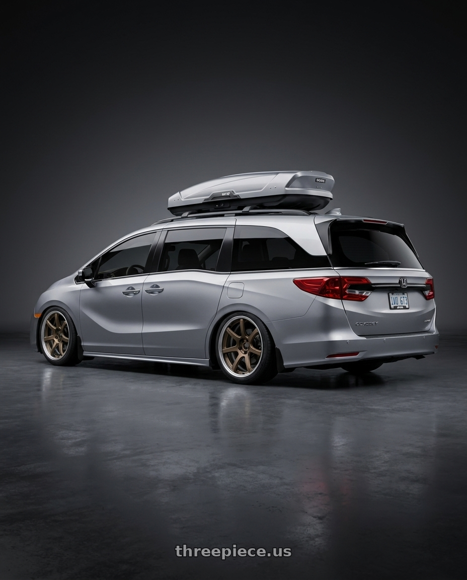 2024 Honda Odyssey with Work T7r 2P 5x120 20x8.0 +45 Matte Bronze wheels rear three quarter view square tires