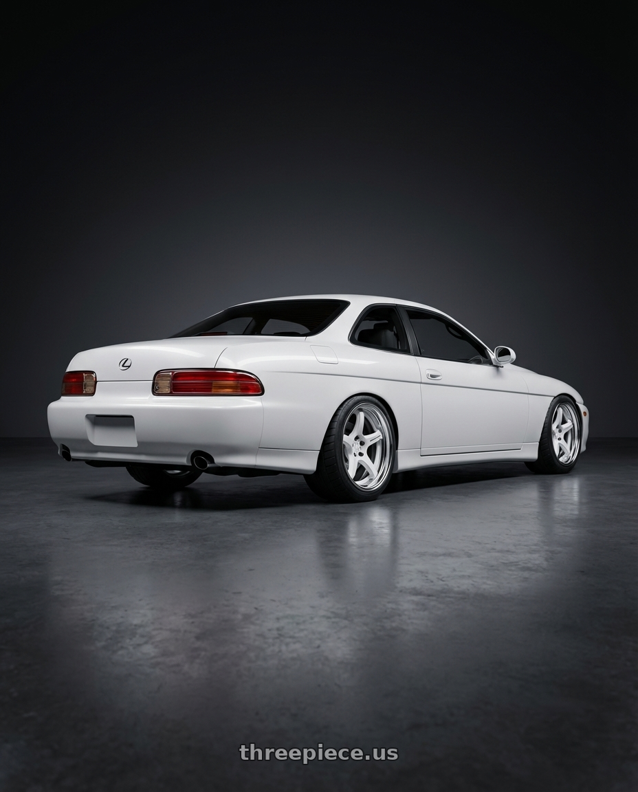 1998 Lexus SC400  with Work T5R 2P 5x114.3 18x10.0 +38 WHITE wheels rear three quarter view meaty tires