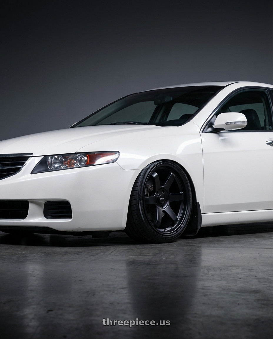 2005 Acura Tsx with F1R F106 5x114.3 17x8 +35 Satin Black wheels front three quarter view stanced stance