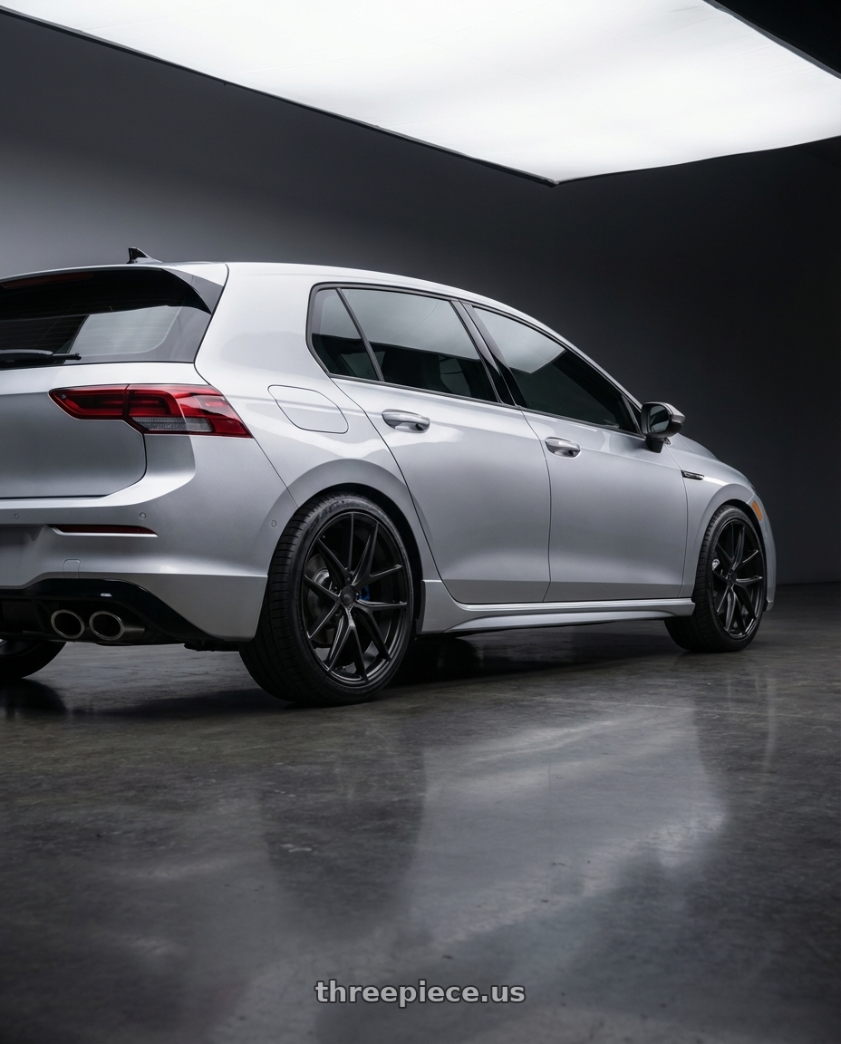 2024 Volkswagen Golf R MK8 with Niche 1PC M117 MISANO 5X112 19X8.5 +34 MATTE BLACK wheels rear three quarter view square tires